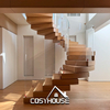 Modern L Shaped Floating Wood Staircase with Glass Railing