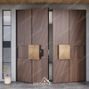 Horizontal Panel Walnut Wood Double Entry Door with Metal Accents
