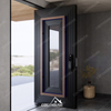 3D Geometric Cast Aluminum Entry Door with Wood Grain Finish and LED Lighting