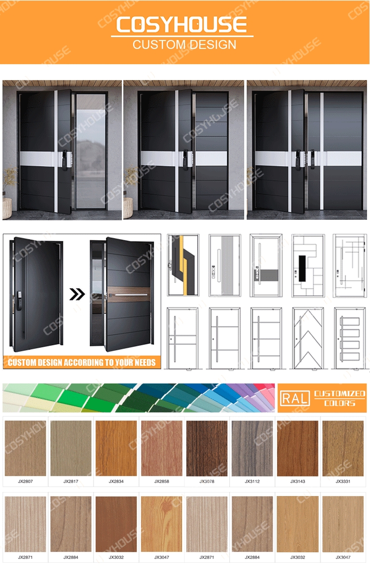 Custom entry door design with RAL color options and modern panel styles
