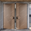 Horizontal Panel Walnut Wood Double Entry Door with Metal Accents