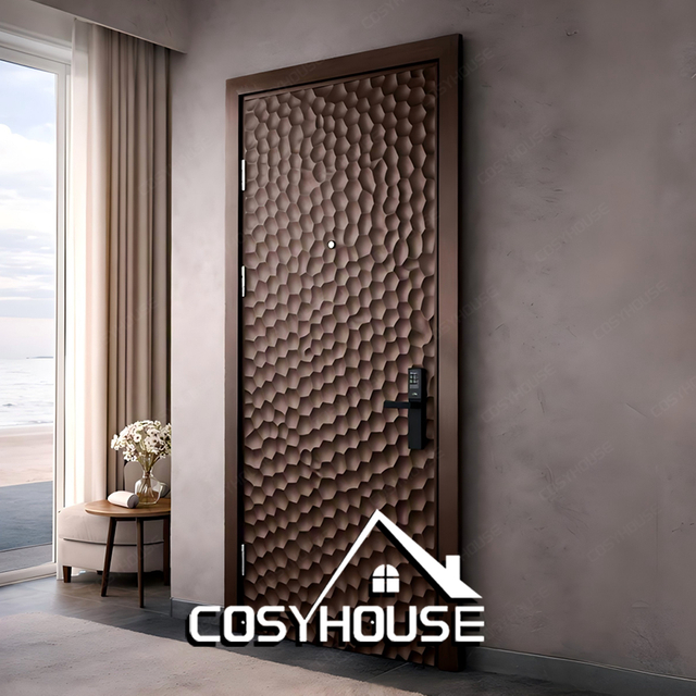 Sculpted relief interior door with 3D textured surface