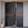 3D Geometric Cast Aluminum Entry Door with Wood Grain Finish and LED Lighting