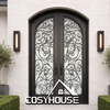 Arched Black Frame Clear Glass Double Entry Door for Modern French Entrance