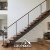 Modern L Shaped Floating Wood Staircase with Glass Railing