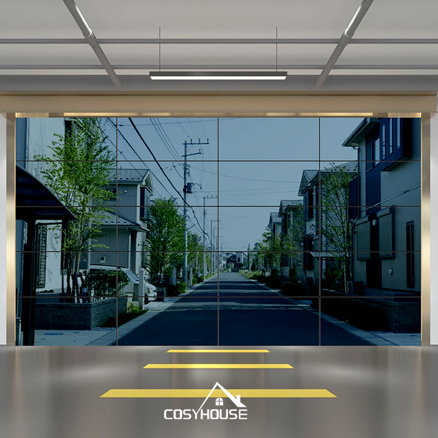 Mirror finish sectional folding garage door for modern residential architecture