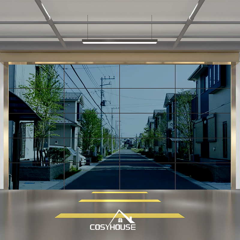 Mirror finish sectional folding garage door for modern residential architecture