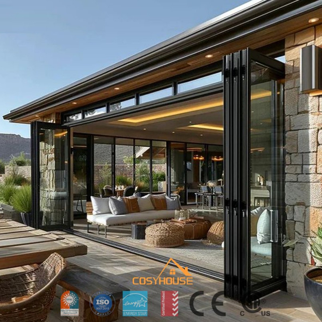 Slim frame aluminum folding glass door for modern villas with thermal break NFRC CSA and AS2047 certifications