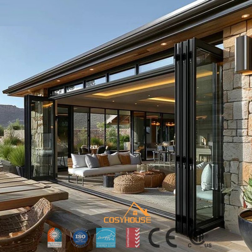 Slim frame aluminum folding glass door for modern villas with thermal break NFRC CSA and AS2047 certifications
