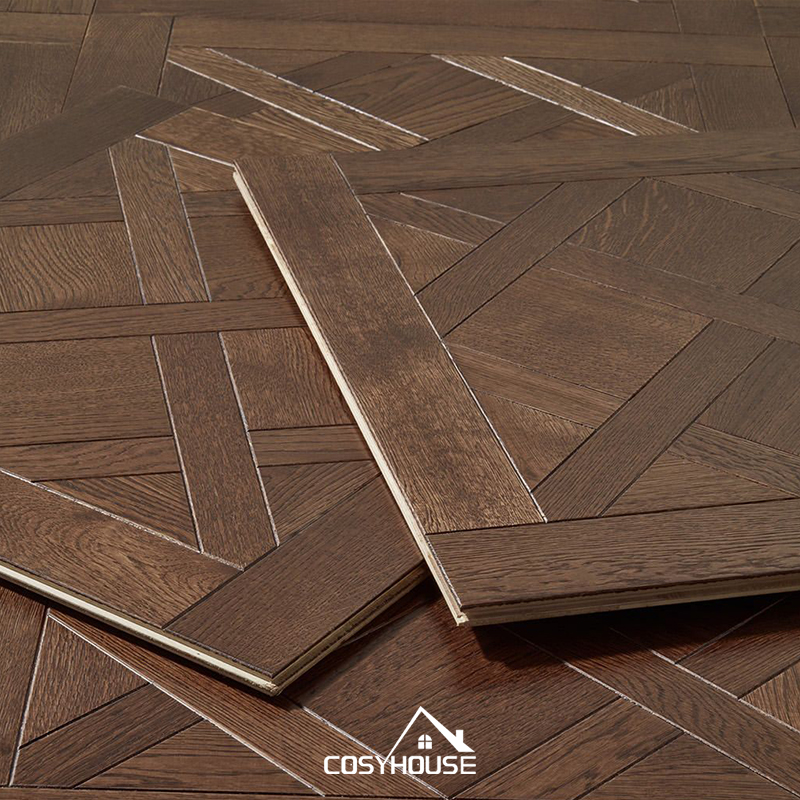 Dark oak Versailles parquet flooring with vintage European design from Chinese manufacturer