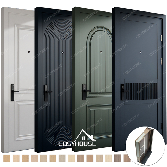 PU painted solid wood interior door with classic panel design
