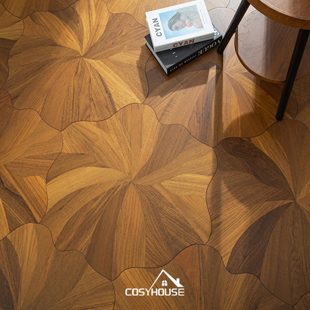 Teak floral pattern parquet flooring made by top Chinese manufacturer