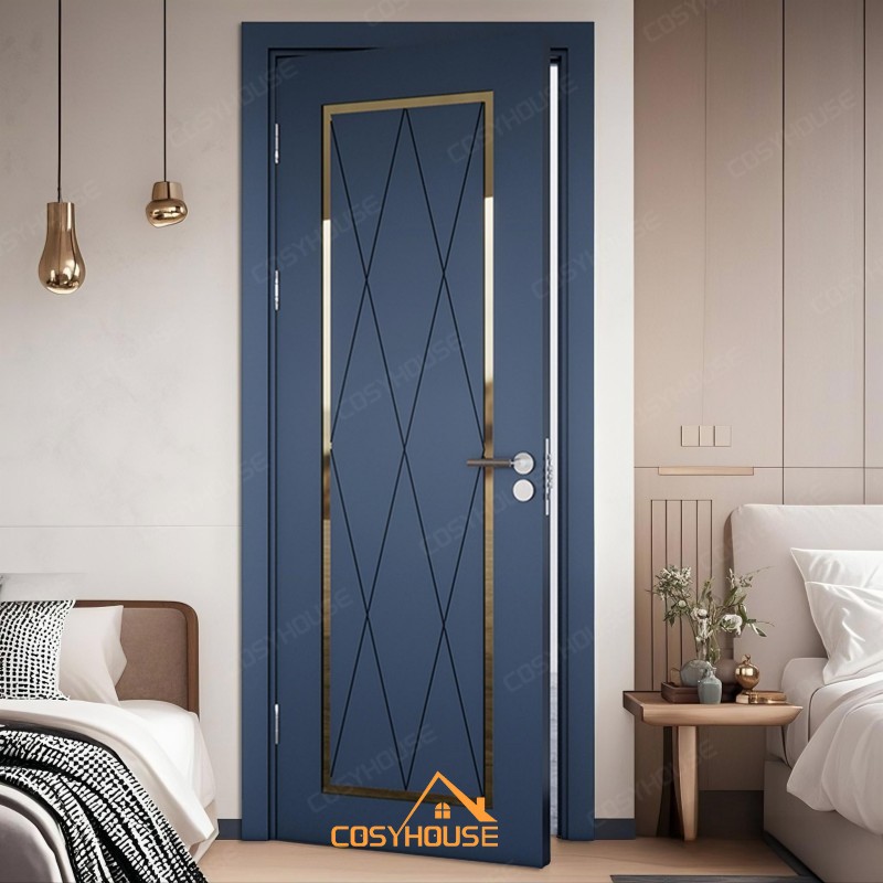 Luxury hotel wooden interior door with geometric panel design