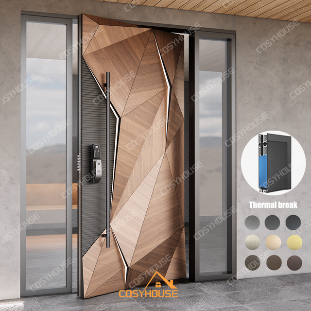 Cast Aluminum Thermal Break Front Door with 3D Carving and Sidelight