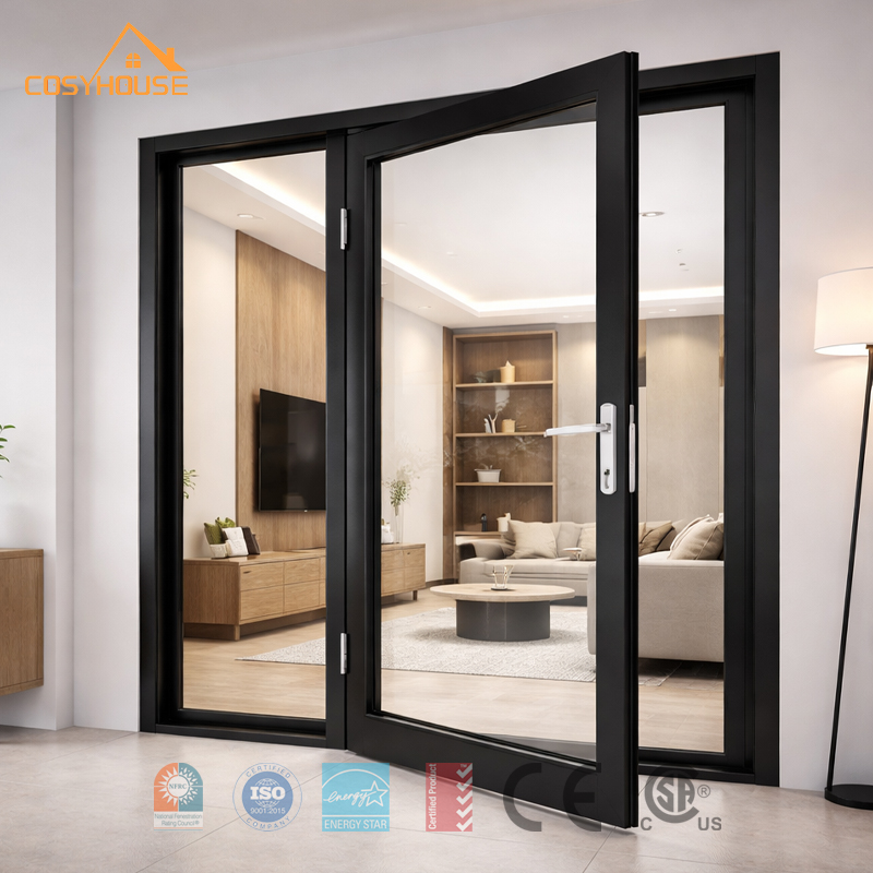 Aluminum hinged entry door for modern residential projects with NFRC AS2047 CSA and Energy Star certifications