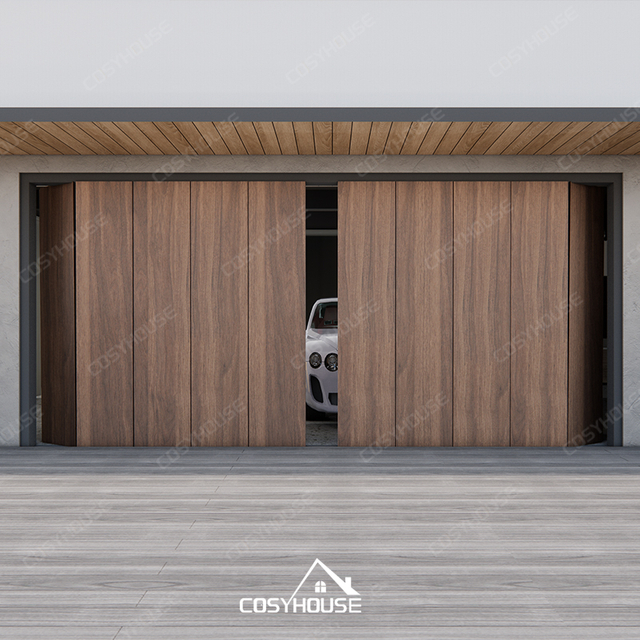 Wood grain aluminum side sliding electric garage door for modern villas