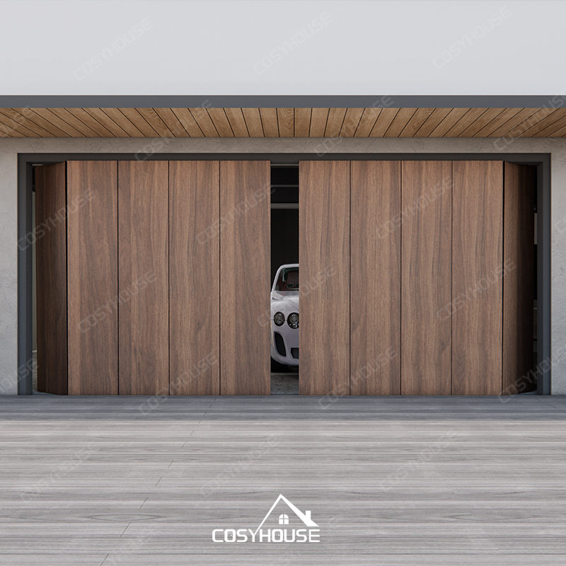 Wood grain aluminum side sliding electric garage door for modern villas