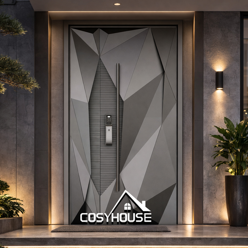 Matte black unequal double aluminum entrance door for modern home