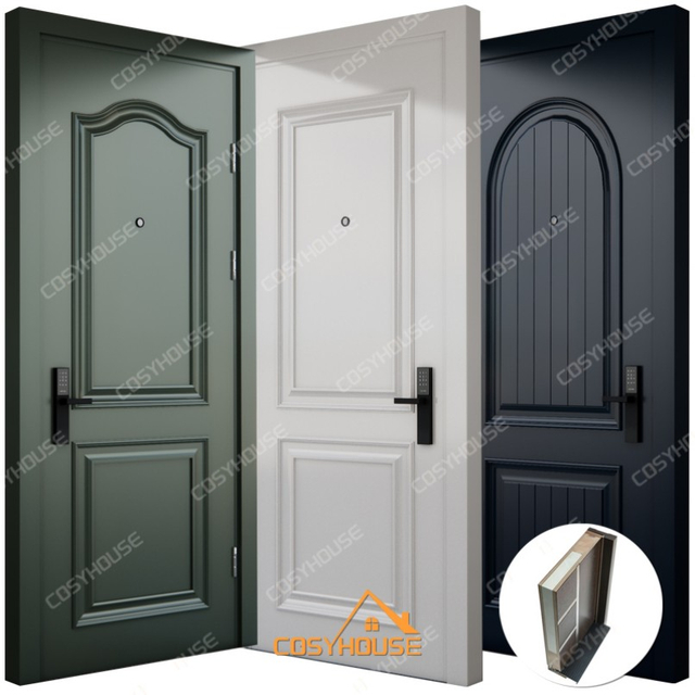 European style solid wood interior door with PU painted finish