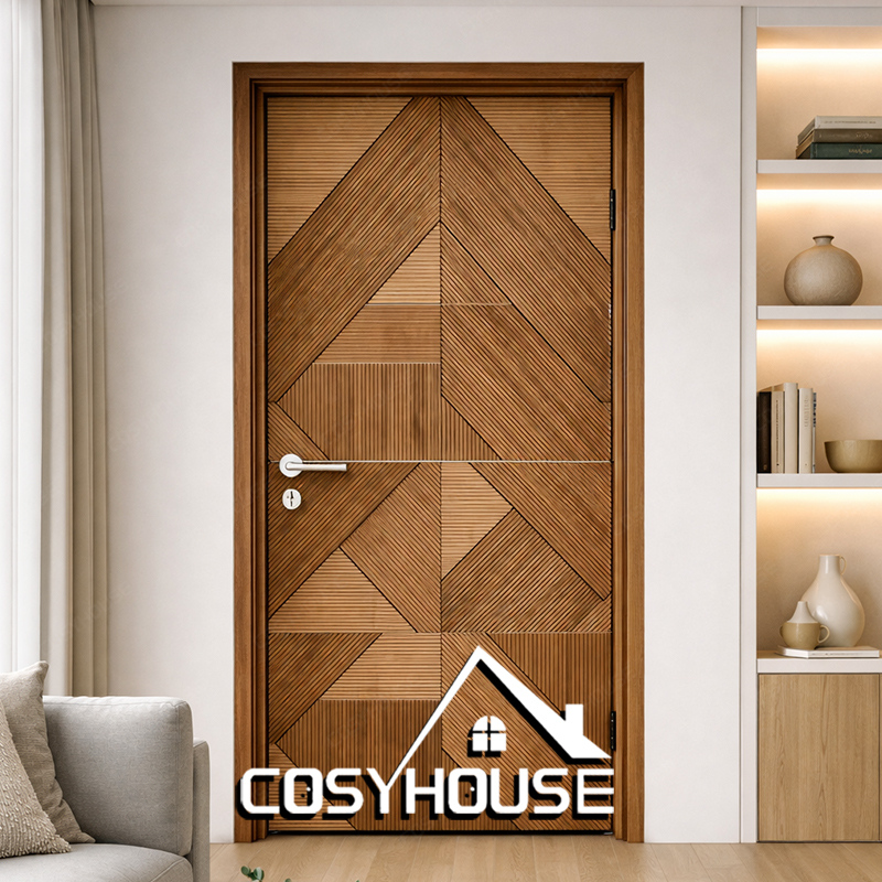 Mixed wood triangular interior door with modern style
