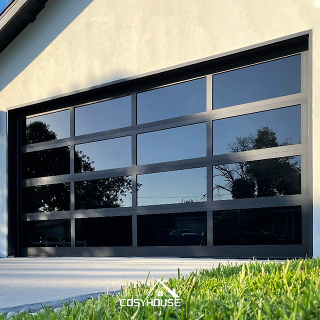 Full glass aluminum frame electric garage door for modern villas and luxury homes