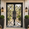 Arched Black Frame Clear Glass Double Entry Door for Modern French Entrance