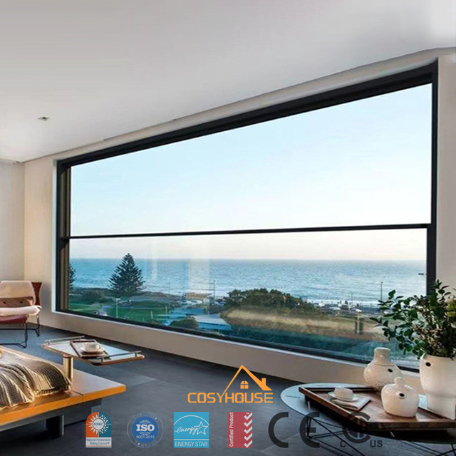 Motorized aluminum guillotine window for luxury homes with NFRC AS2047 CSA and Energy Star certifications