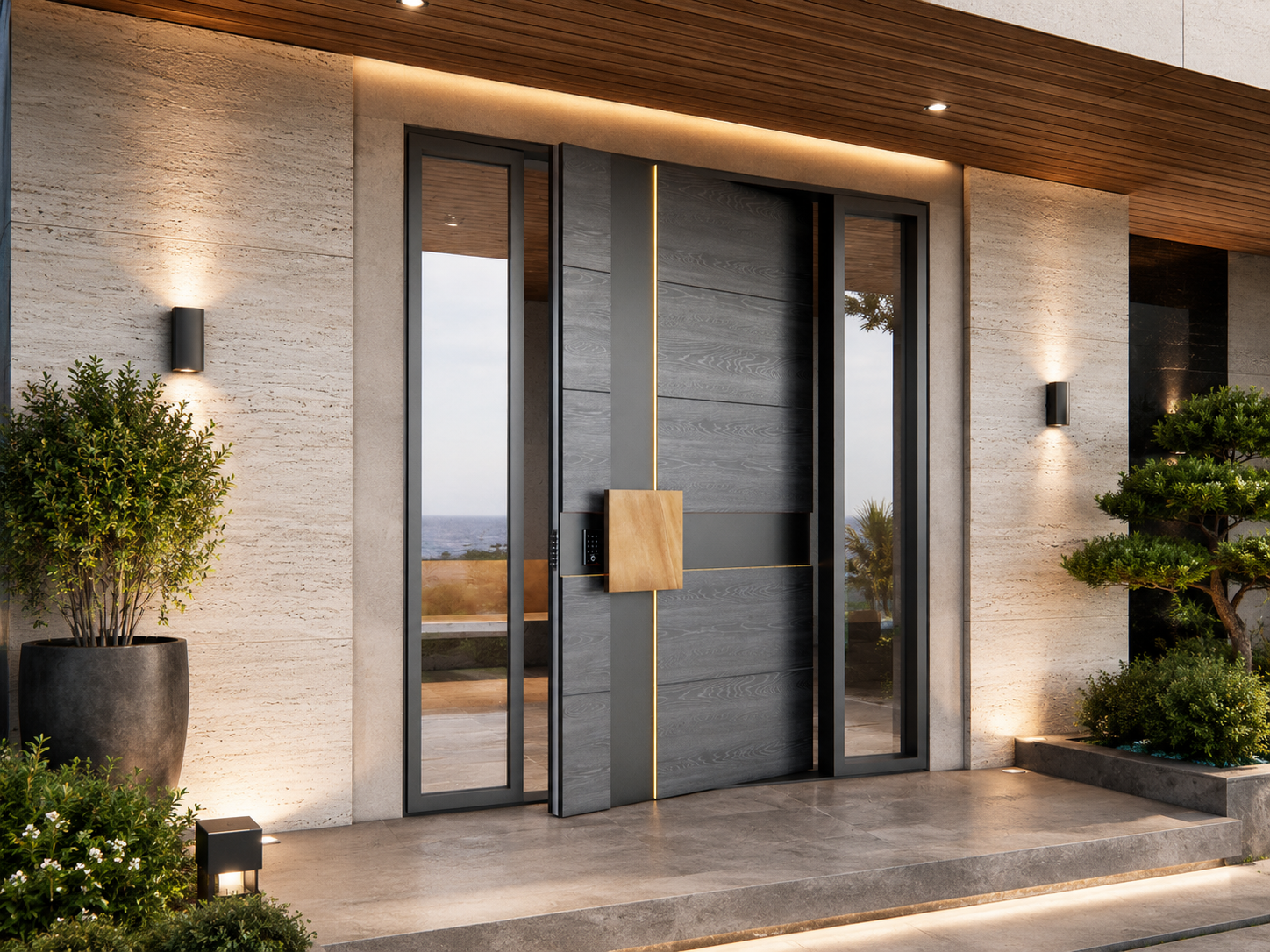 Modern aluminum front door for luxury home exterior
