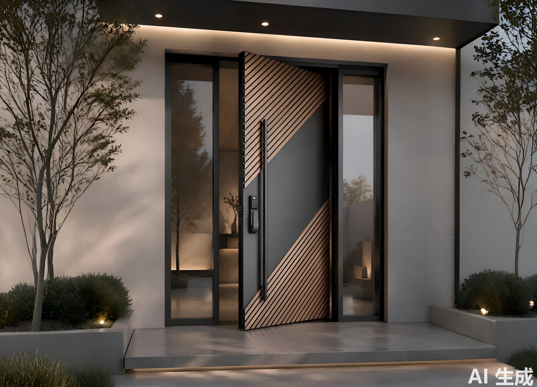 Modern aluminum front door design with glass panel